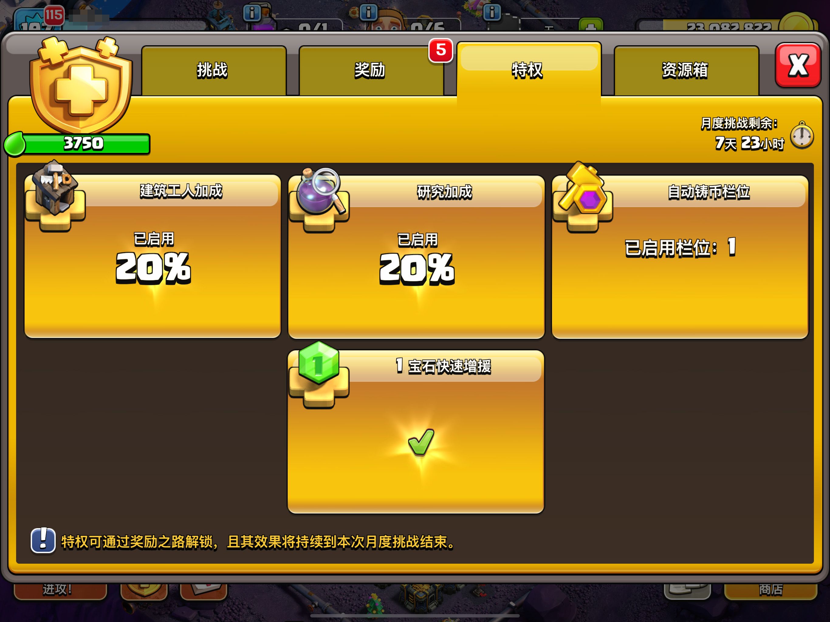 月度挑战的特权页面