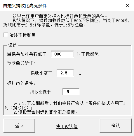 捐收比标颜色条件