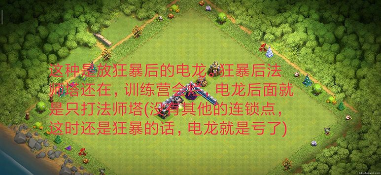 这种是放狂暴后的电龙,狂暴后法师塔还在,训练营会烂,电龙后面就只是打法师塔(没有其他的连锁点,这时还是狂暴的话,电龙就是亏了)